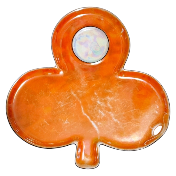 Vintage 1920s Atlas Lusterware Orange Playing Card Serving Plates China 4 Piece - Picture 4 of 13